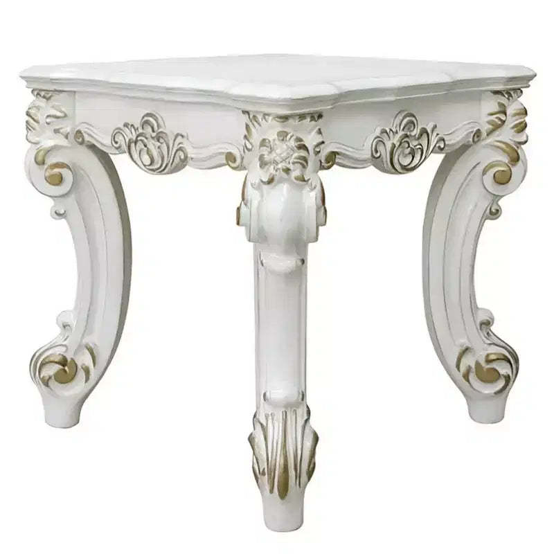 Royal Hampton Marble Top End Table with Hairpin Style Metal Legs, White and Black