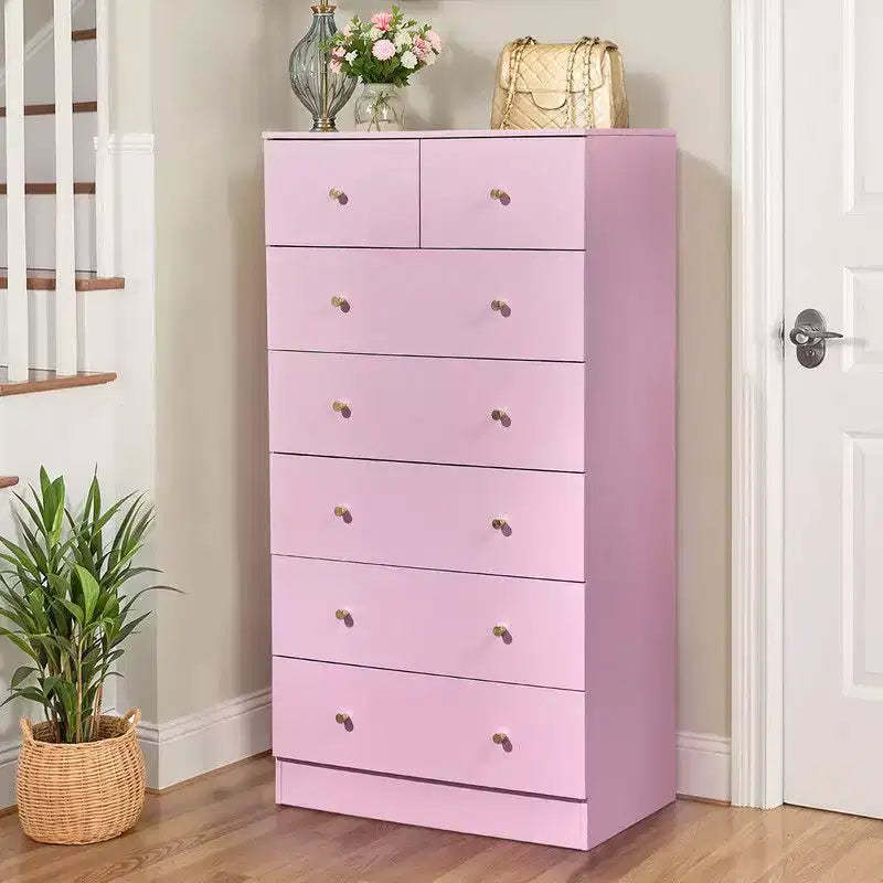 Karl Home Large 7-Drawer Dresser for Bedroom and Chest of Drawers with Sturdy Construction Wood Storage Organizer for Closet In pink