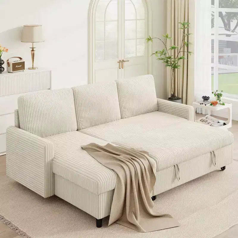 Celebalcony 77.2 Upholstered Sofa Bed, L Shaped Sectional Couch with Side Storage Package, Comfortable 3 Seat Sofa Couches for Apartment