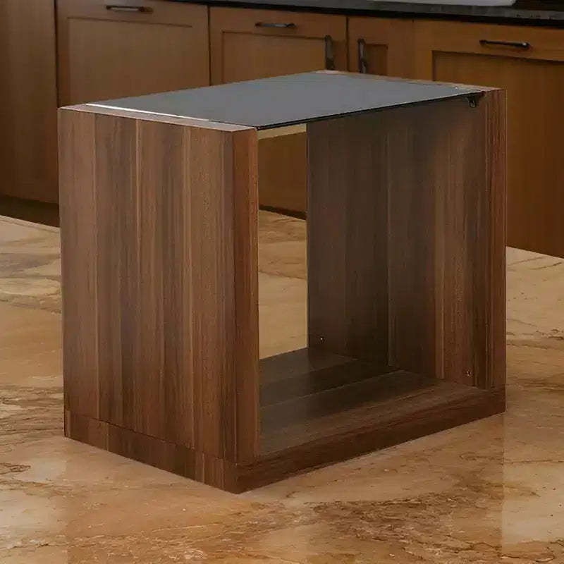 Royal Hampton 24 Inch Side End Table, Black Glass Top, Open Bottom Shelf, Brown Wood