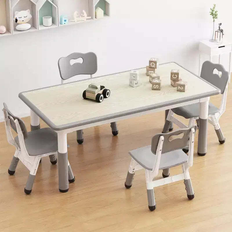 GustoWave Kids Table and Chair Sets, Height Adjustable Toddler Table and 4 Chairs Set, Easy to Wipe Drawing Tabletop, for Classrooms,Dark Grey