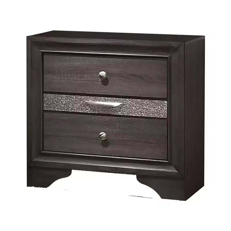 Royal Hampton Nightstand with 2 Drawers and 1 Jewelry Drawer, Gray and Silver