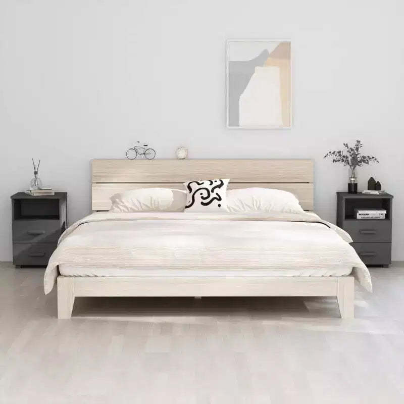 Bedside Cabinet Set of 2 Dark Grey Solid pine wood, MDF Medium