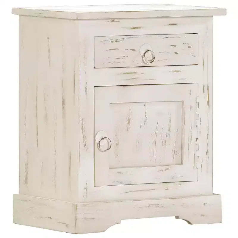 Bedside Cabinet White Solid mango wood 15.7 x 11.8 x 19.7 in