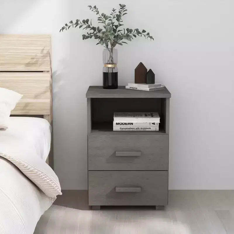 Bedside Cabinet Light Grey Solid Pinewood Medium Bedside Cabinet