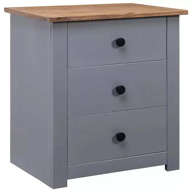Bedside Cabinet Grey and Natural Solid Pine Wood 18.1x15.7x22.4 in