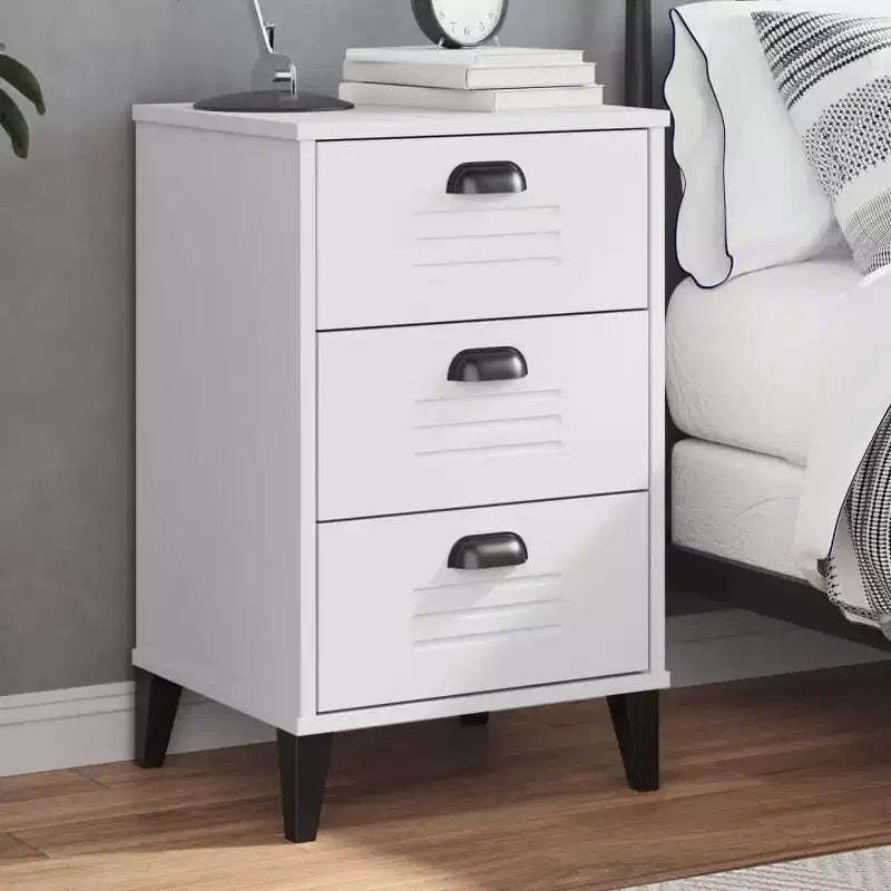 Bedside Table White Engineered wood, plastic handles Small