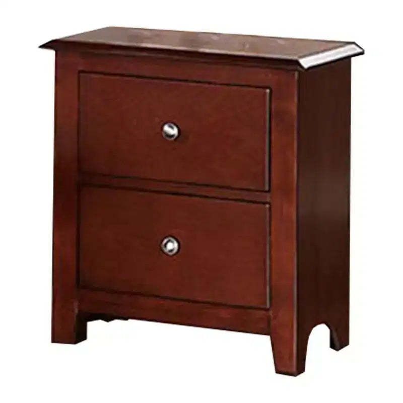 Royal Hampton 25 Inches 2 Drawer Wooden Nightstand with Metal Pulls, Brown