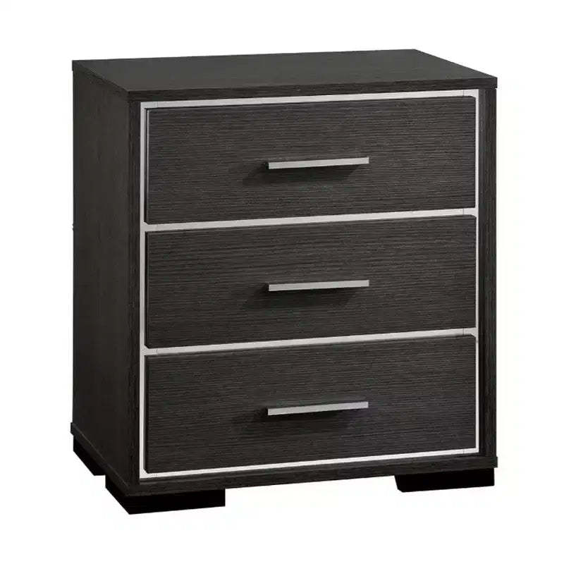 Royal Hampton Style Three Drawers Wooden Nightstand with Bar Handles, Dark Gray