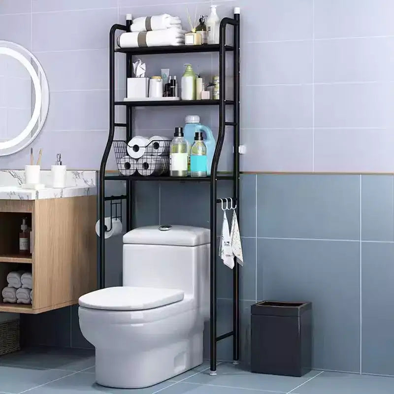 Over The Toilet Storage, 3-Tier Over Toilet Organizer Shelf, Space Saver Metal Bathroom Shelves with Paper Holder and Hooks, Bathroom Stand Organizer