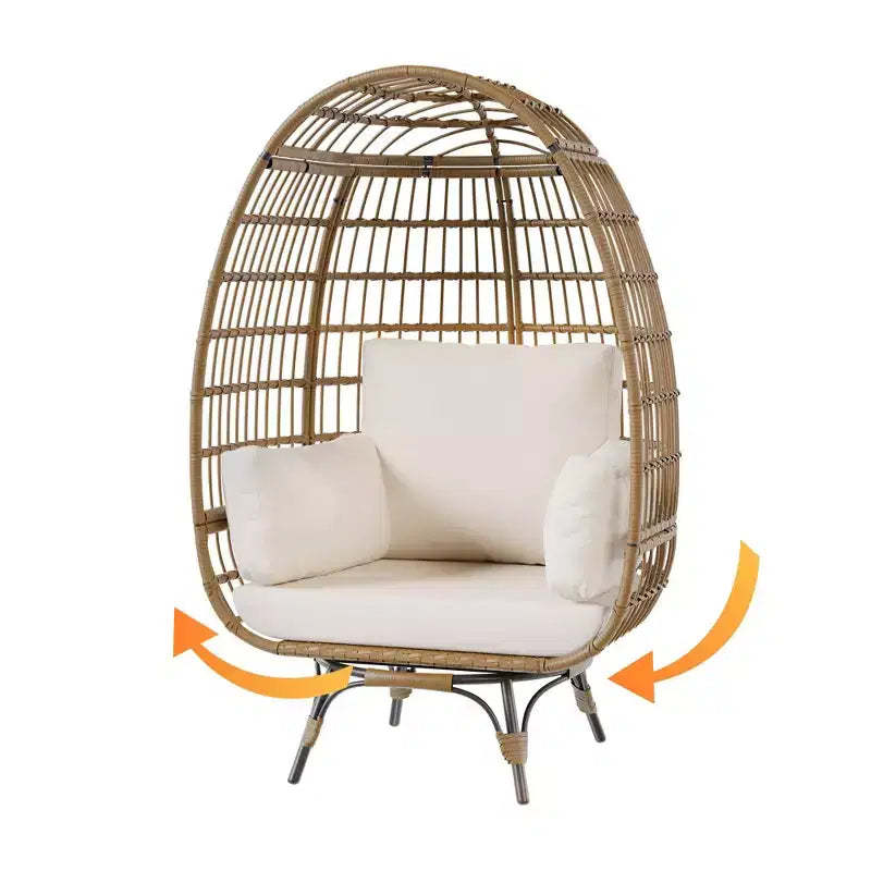 360 Swivel Egg Chair with Cushions, Indoor Outdoor Wicker Egg Basket Lounge Chair for Patio Porch Living Room, All Weather Resistance