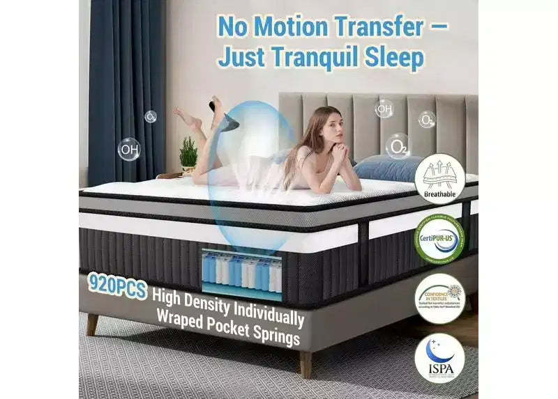 Queen Size Mattress, 14 Inch Gel Memory Foam King Mattress for Cooling Night & Pressure Relief, Medium Plush Feel with Motion Isolating