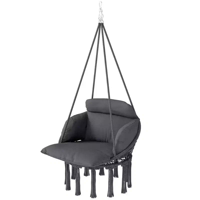 Hanging Hammock Chair with Cushion and Steel Frame Boho Style Indoor Outdoor