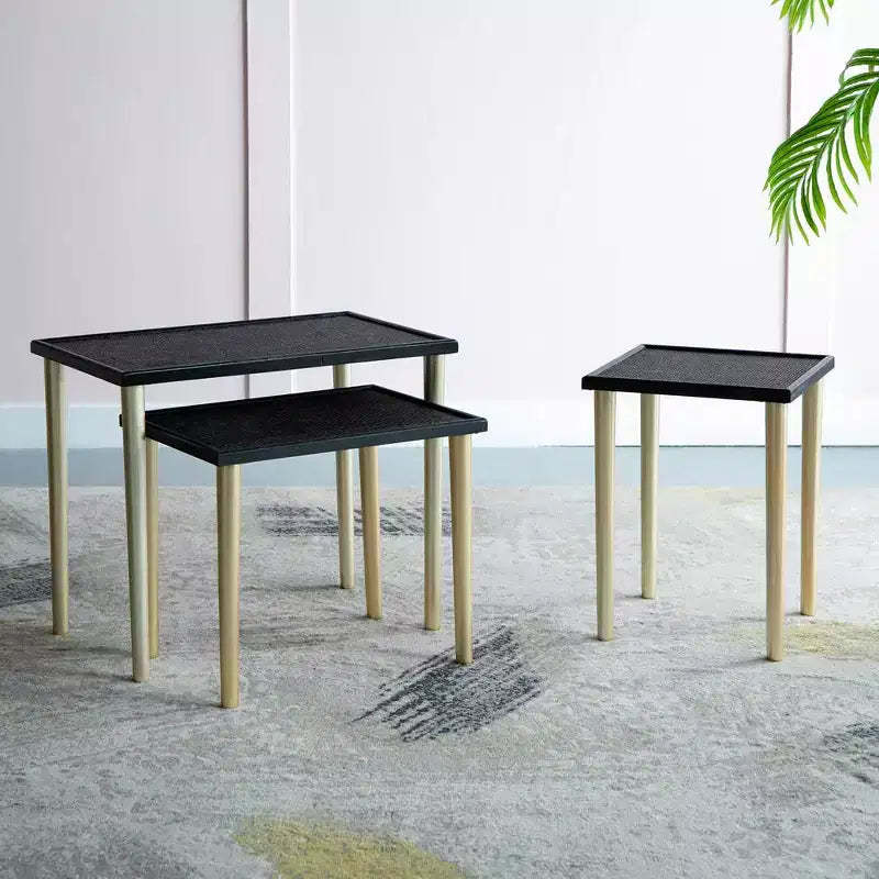 GDFStudio Eloam Boho Rattan and Wood Nesting Table (Set of 3)
