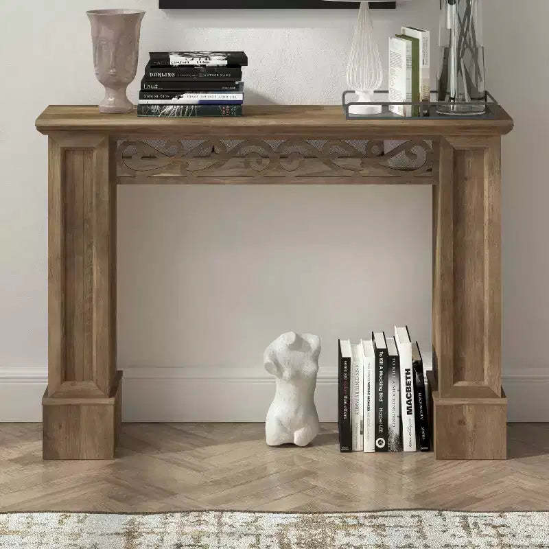Galano Console Table with Decorative Cutout Design in Brown 46.5 W x 11.6 D x 45.9 H