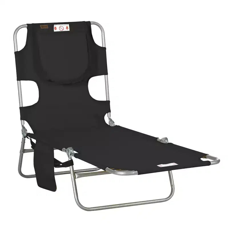 Folding Outdoor Chaise Lounge Sun Tanning Chair with Face Cavity, Pillow, 5-level Adjustable for Beach, Pool