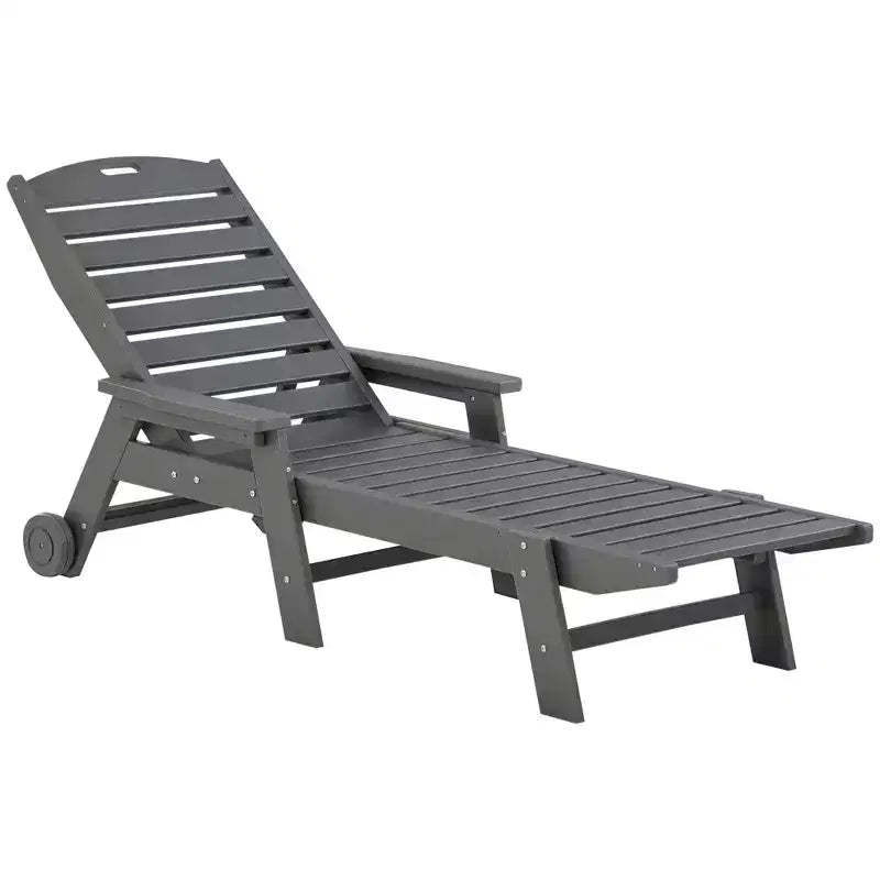 Outdoor Chaise Lounge Chair, Waterproof Pool Furniture with Reclining Adjustable Backrest & Wheels for Beachning, Poolside, Patio