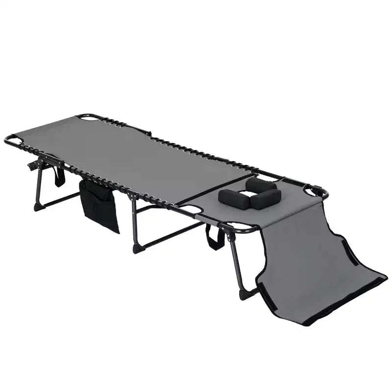 Folding Chaise Tanning Lounge Chair w/ 5-level Reclining Back, Reading Hole, Side Pocket, Headrest