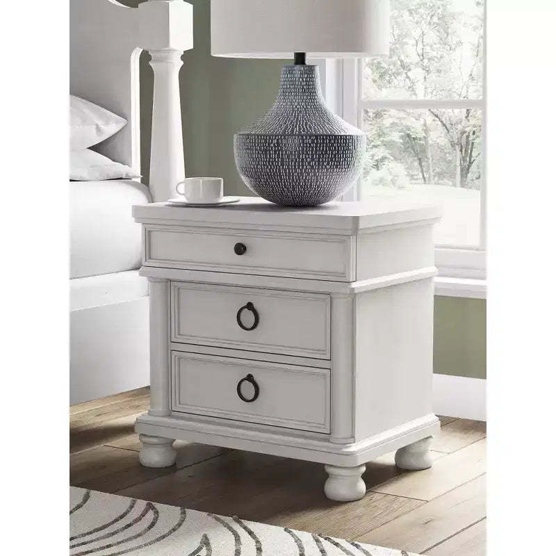 Signature Design by Ashley Greddinton 3-Drawer Nightstand with USB Ports and Outlets, Antique White