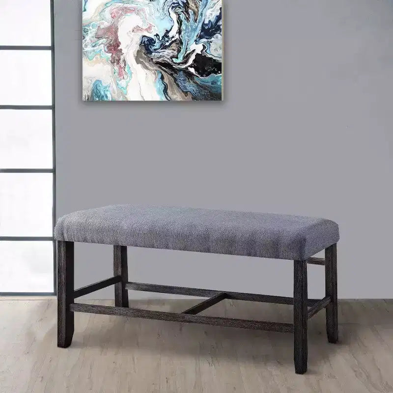Royal Hampton Fabric Counter Height Bench with Padded Seat, Brown and Blue