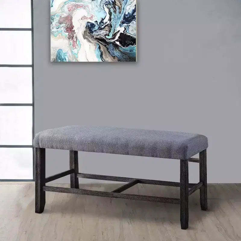 Royal Hampton Fabric Counter Height Bench with Padded Seat, Brown and Blue