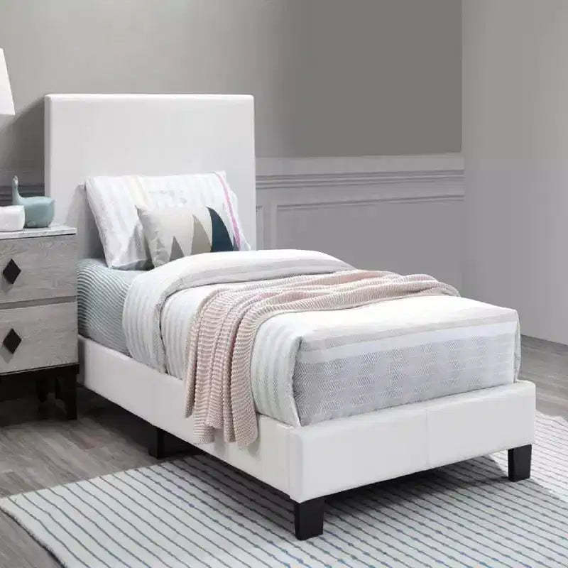 Royal Hampton Transitional Style Leatherette Queen Bed with Padded Headboard, White