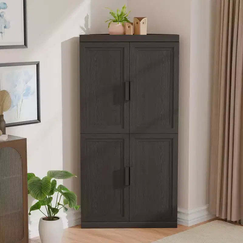 MAYEERTY Modern Solid Wood 4 Doors Corner Storage Cabinet Efficient Storage for Home Cornei Libing Room Black 2 Piece