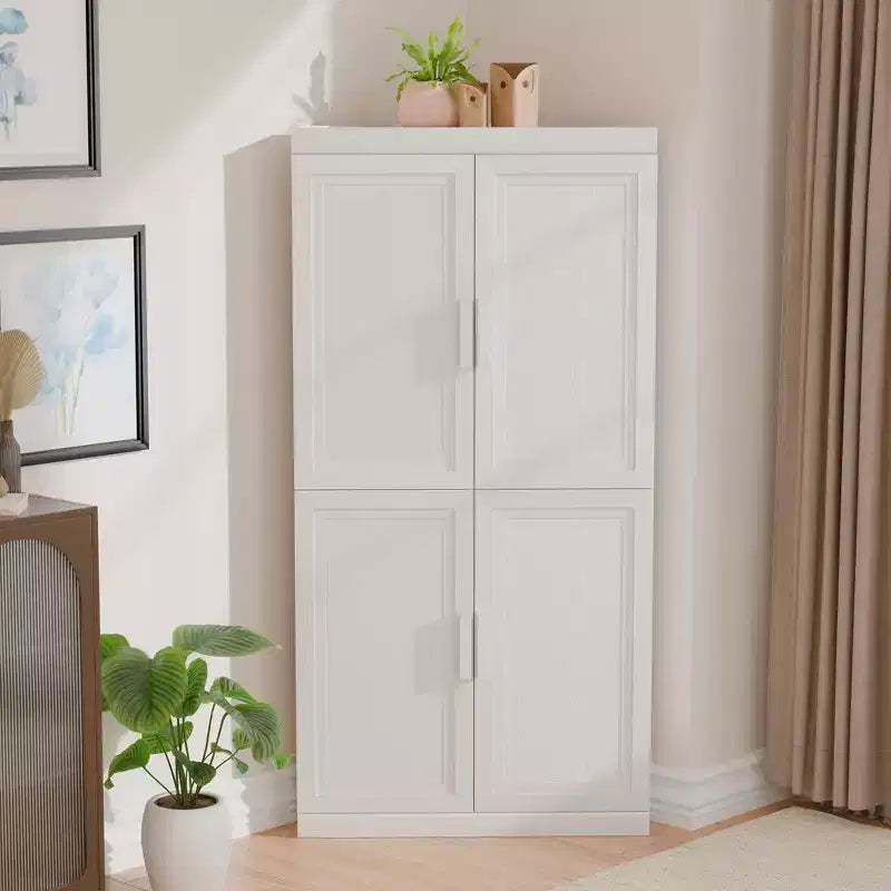 MAYEERTY Modern Solid Wood 4 Doors Corner Storage Cabinet Efficient Storage for Home Cornei Libing Room White 2 Piece