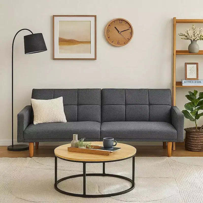 Royal Hampton Fabric Adjustable Sofa with Square Tufted Back, Light Gray