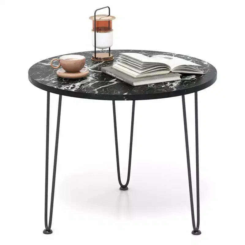 Costway Faux Marble Coffee Table with Metal Legs for Living Room Office Black