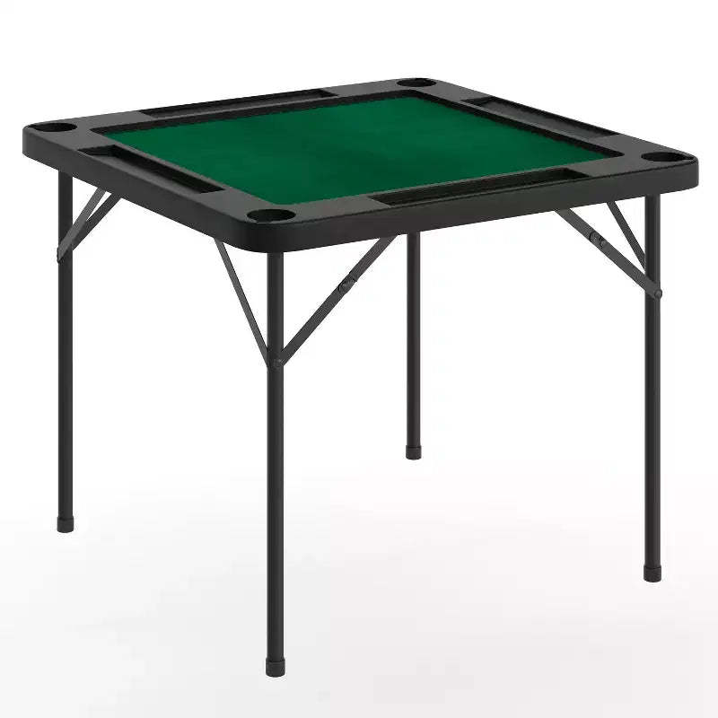 Flash Furniture 34.5 Square 4-Player Folding Card Game Table with Fabric Playing Surface and Cup Holders