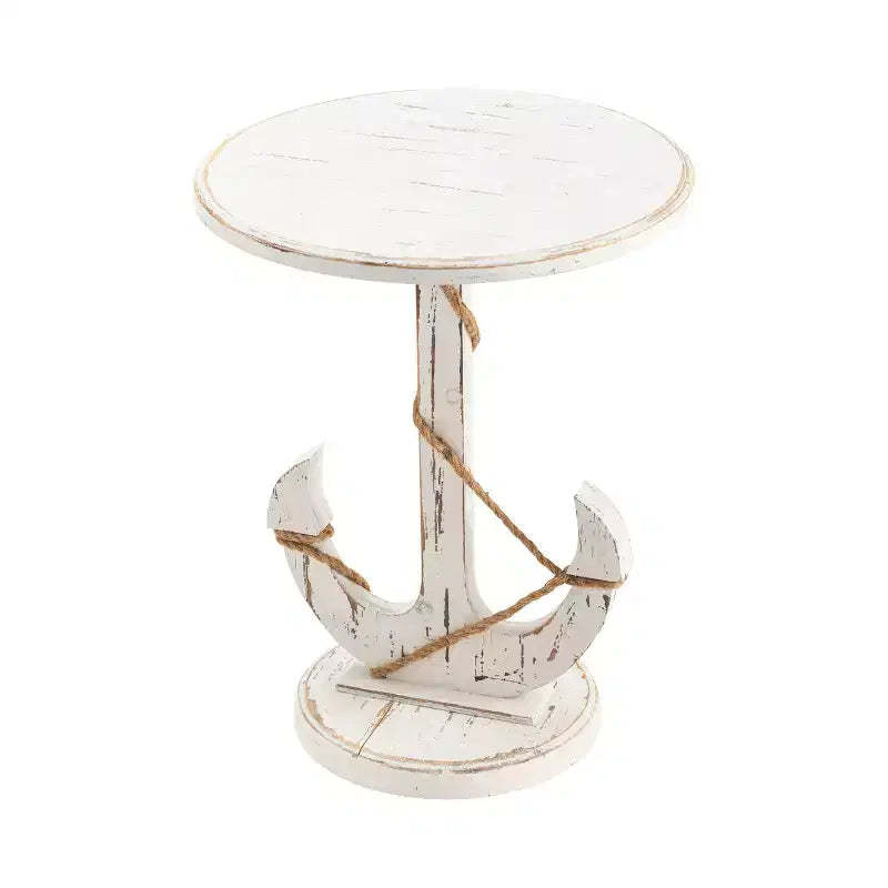 Crestview Collection Round White Solid Wood Accent_End Table