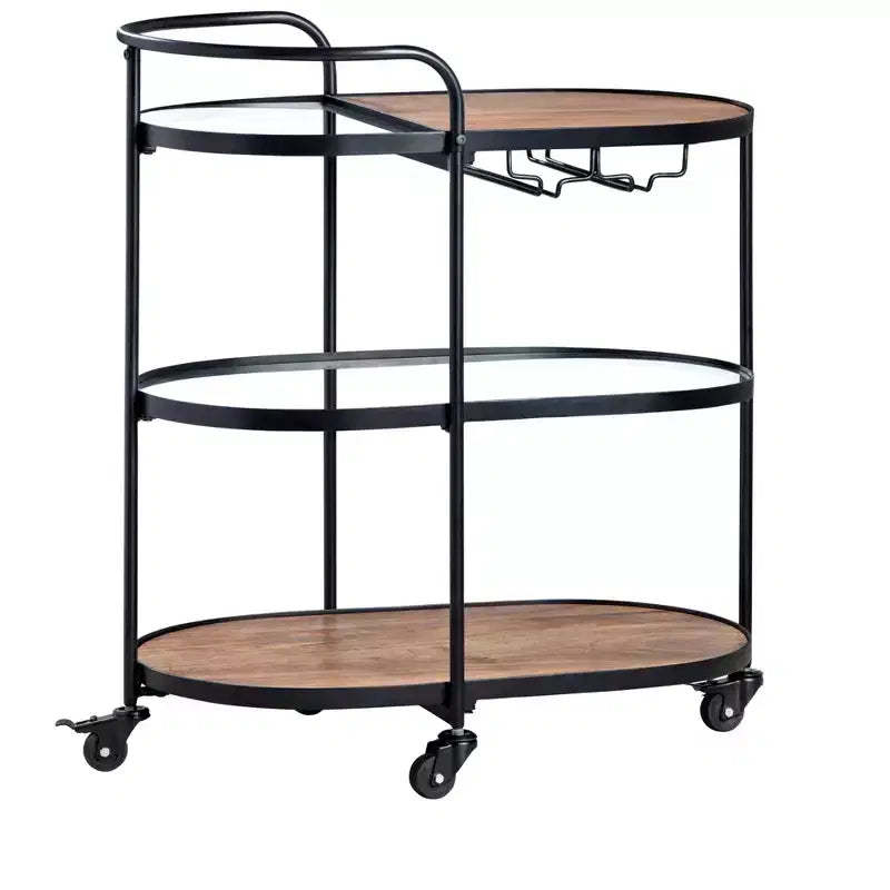 Crestview Collection Brown Solid Wood 3 Shelf Bar Cart_Server with Casters