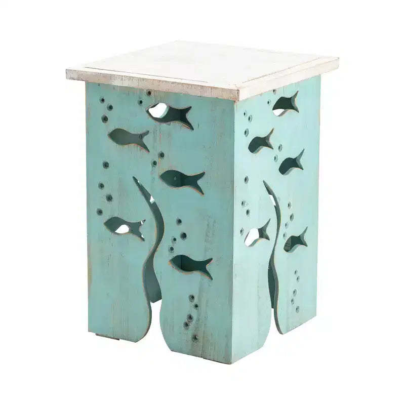 Crestview Collection Square Blue Solid Wood Accent_End Table