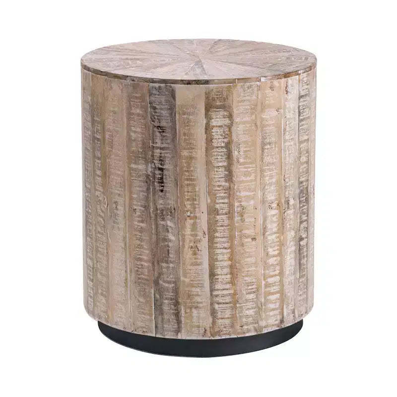 Crestview Collection Round Tan Solid Wood Accent_End Table