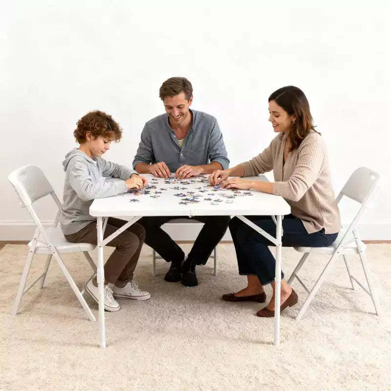 34 Square Folding Table, Multi-Functional Portable Foldable Card Table with Carrying Handle for Indoor Outdoor Camping Use Plastic Tabletop