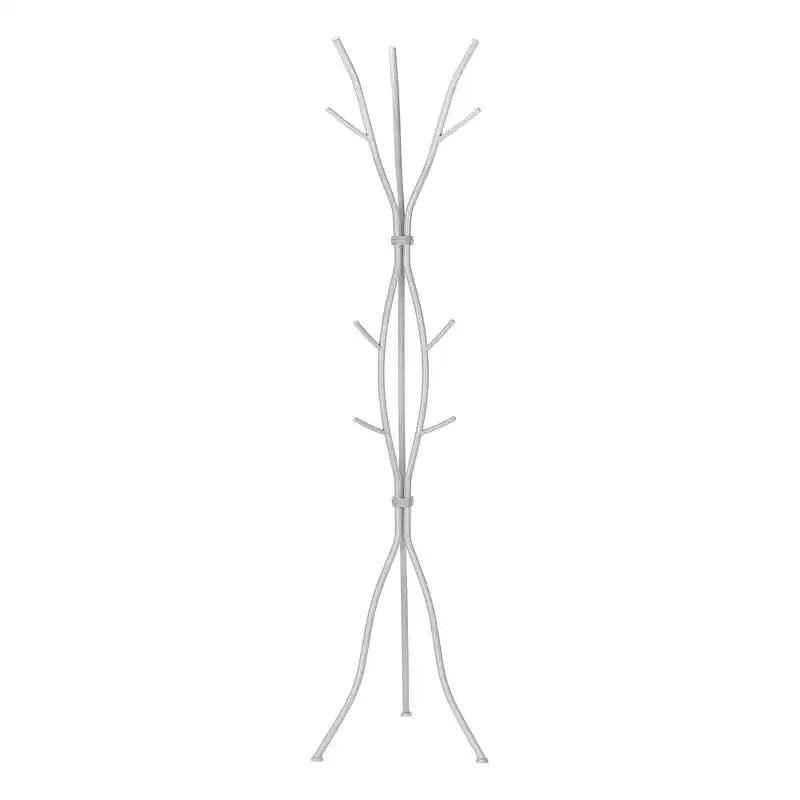 Okak Modern Freestanding Coat Rack with 11 Hooks, Hammered Metal Hall Tree with Unique Design, Coat Tree for Living Room, Bedroom, Silver