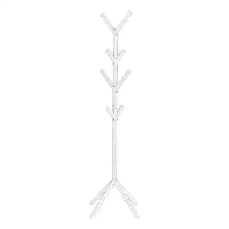 Okak Freestanding Coat Rack with 8 Hooks, Contemporary Hall Tree with Metal Frame, Entryway Storage for Living Room, Bedroom, White