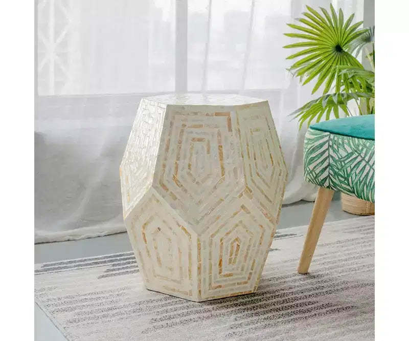 GDFStudio Deanna Hexagonal Capiz Inlay Accent Side Table