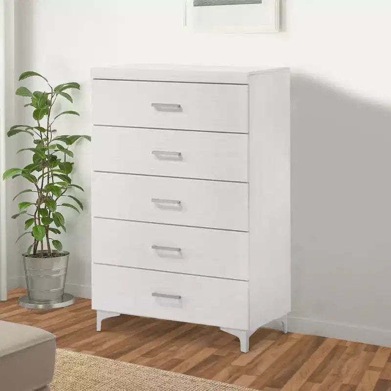 Royal Hampton Chest with 5 Drawers and Wooden Frame, White