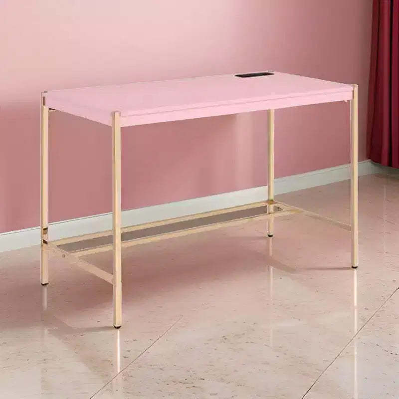 Royal Hampton Writing Desk with USB Dock and Metal Legs, Pink and Rose Gold