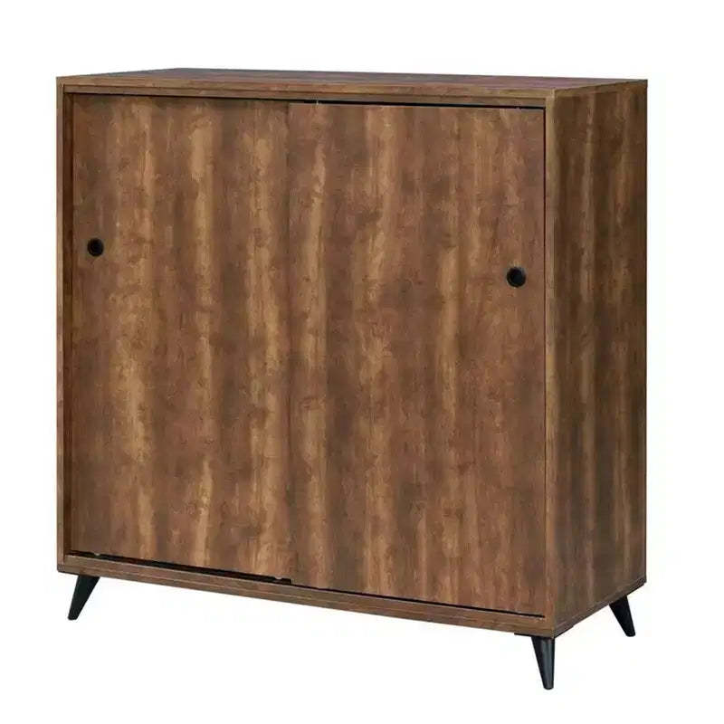 Royal Hampton Wooden Shoe Cabinet with 2 Sliding Doors and Splayed Legs, Oak Brown
