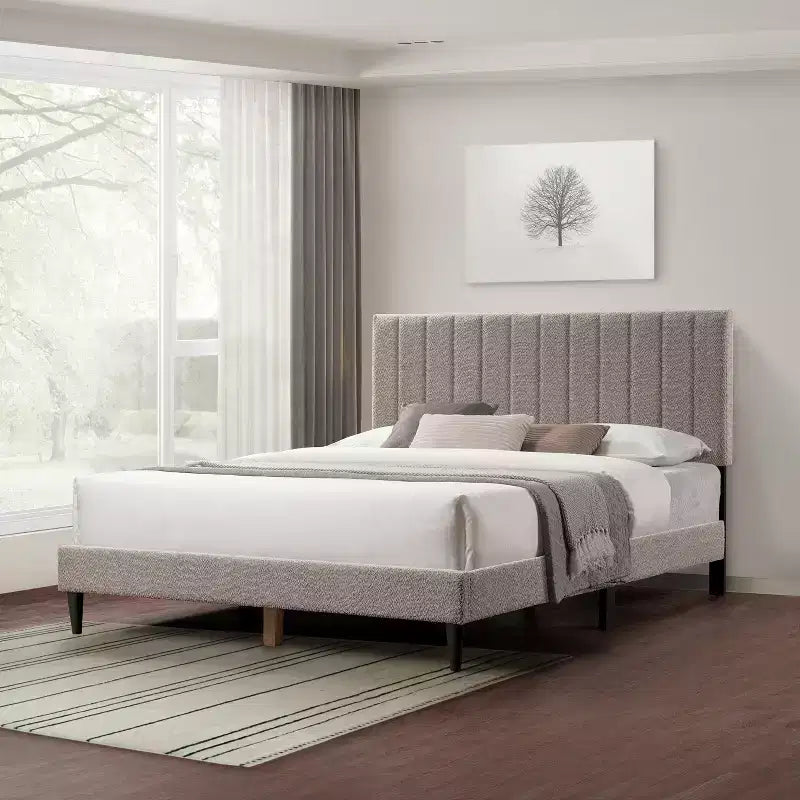 Velvet Queen Bed Frame, Wingback Headboard with Vertical Tufting, Wooden Slats, No Box Spring, Easy Assembly,White