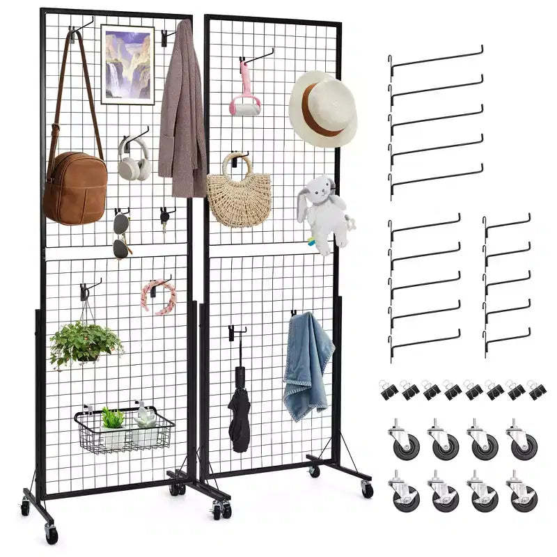Grid Wall Panel Display Stand 2/3 Pack, 2' x 5.6' Heavy-Duty Movable Gridwall with Base