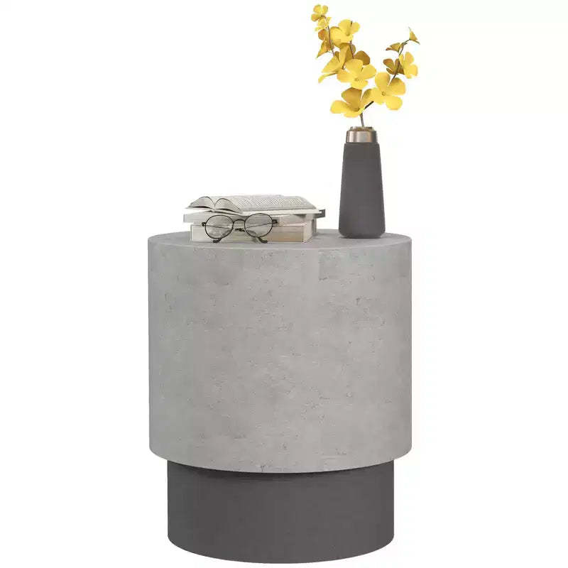 Lightweight Accent Table with Concrete Finish, Round Side Table with 4 Adjustable Feet for Indoor, Outdoor