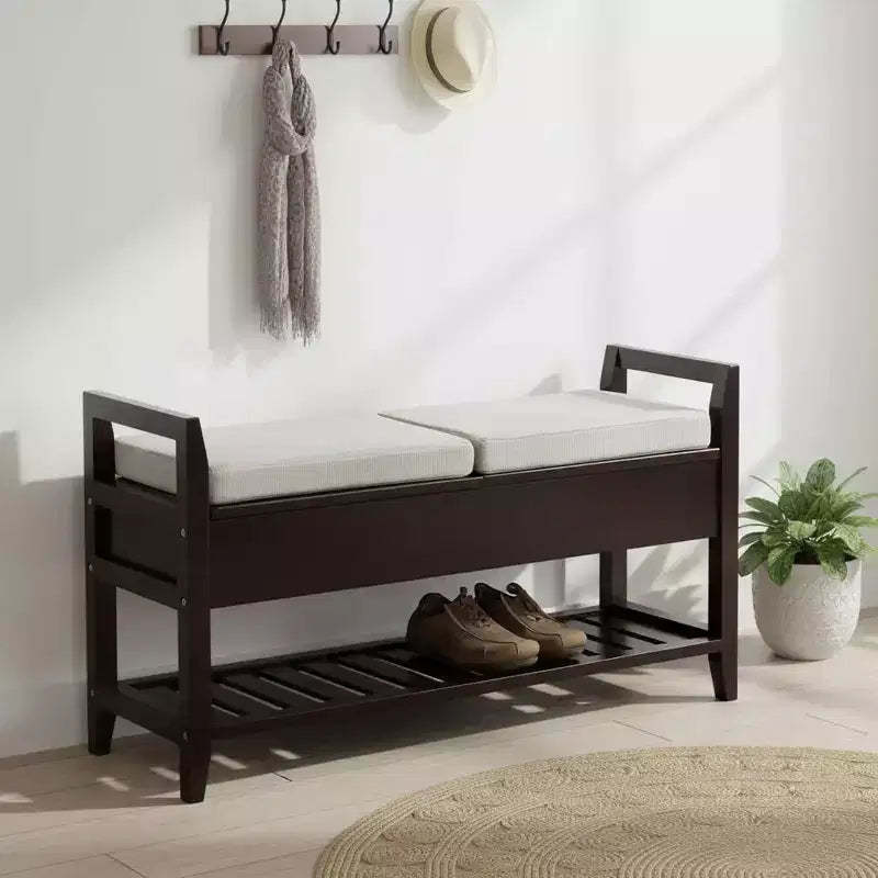 Homy Casa Storage Shoe Bench with Cushion, Wood Entryway Organizer, Espresso
