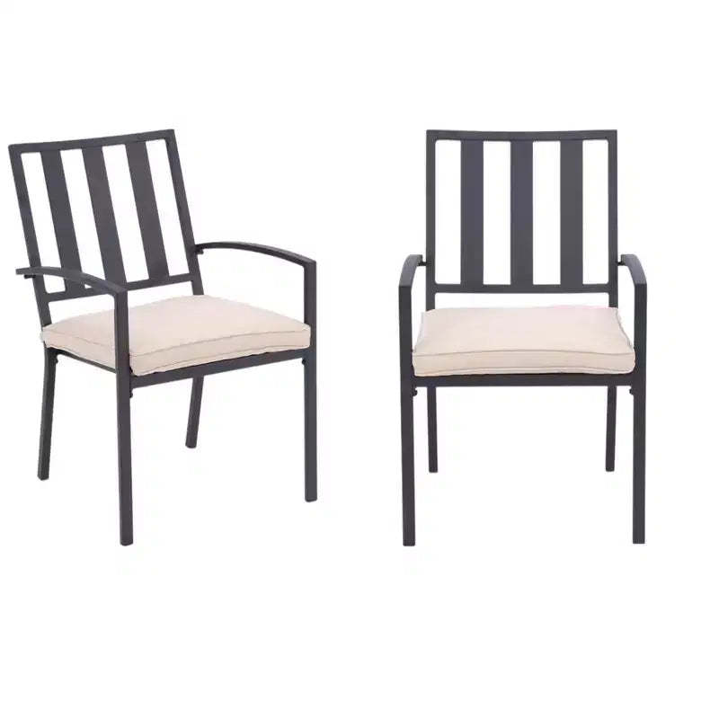 HomeRoots Set of Two Dark Gray Aluminum Outdoor Stacking Dining Chairs with Beige Cushion