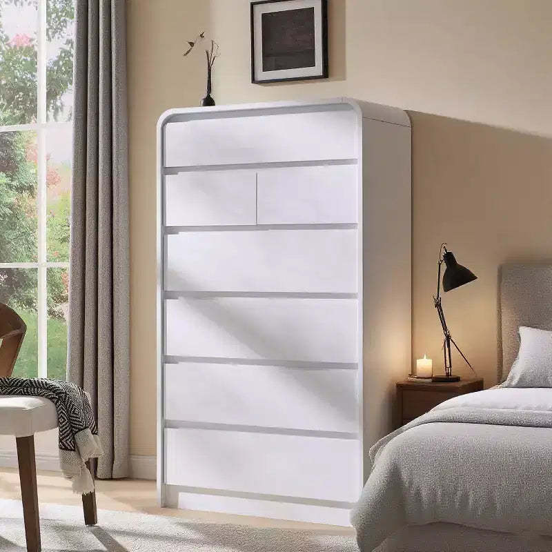 7 Drawers Dresser for Bedroom, Modern Dressers & Chests of Drawers with Curved Profile Design, Wooden Dresser for Living Room