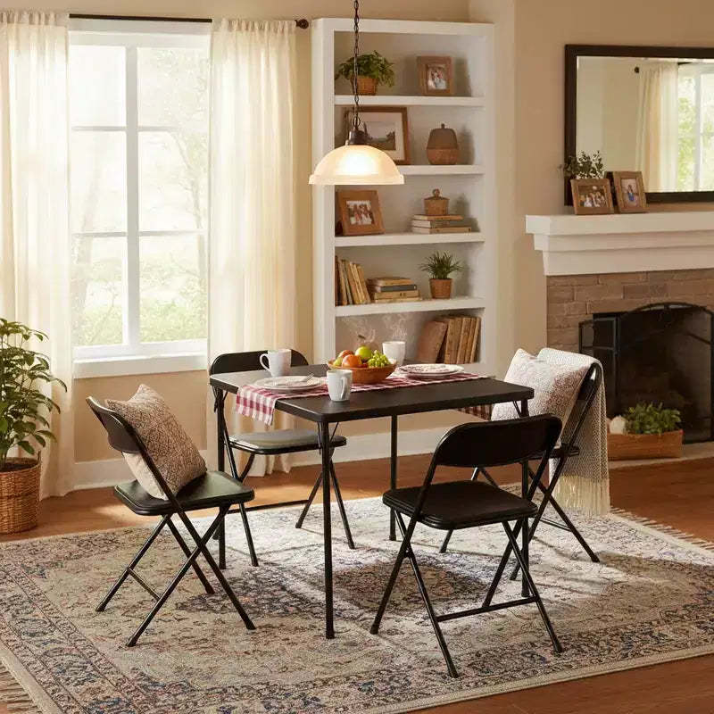 FurnitureR Folding Table and 4 Chairs Set, PP Tabletop with Metal Frame, Portable Foldable Dining Table Chair Set for Indoor Outdoor Party Camping
