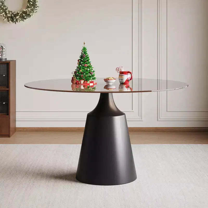 GDFStudio Yara Mid-Century Modern Round Dining Table with Tempered Glass Top